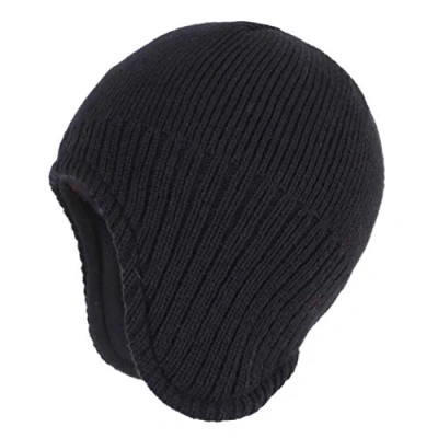 Image de Magracy Bonnet péruvien en tricot avec cache oreilles Unisexe Noir Large