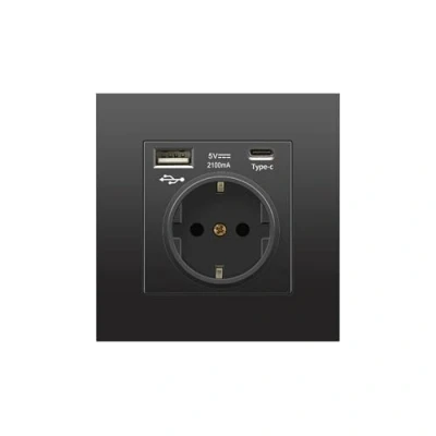 Image de 𝗣𝗿𝗶𝘀𝗲 𝟮𝟱𝟬𝗩 𝟭𝟲𝗔. Prise de Courant Intégrée. Multiple avec Prise, USB A, C 5V 2100ma Charge Rapide. Européenne Intérieure pour la Maison.