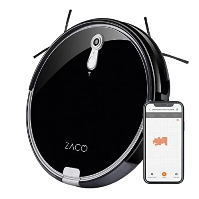 Image de ZACO A8s aspirateur Robot laveur connecté avec App, Alexa, ultra plat 7.2cm, navigation cartographie, station de recharge, sans fils autonome pour poils animaux tapis, silencieux