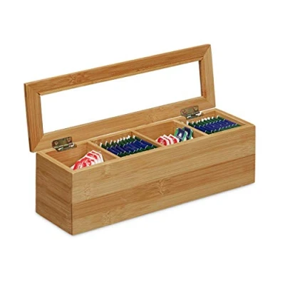 Image de Relaxdays 10020542 Boîte à Thé avec 4 Compartiments en Vrac Tisane Bambou Nature 9 x 30 cm