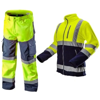 Image de NEO TOOLS Ensemble Pantalon de Travail Haute Visibilité + Veste Polaire Homme Imperméable (Colonne d&#039;eau 8000 mm) en Softshell avec Doublure Jaune, S XXL