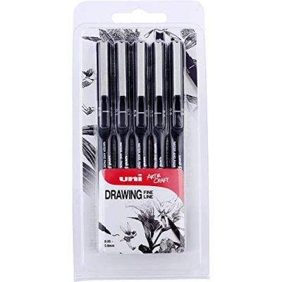 Image de Uni ball Pin Stylos feutres techniques Pochette de 5 Encre noire (Import Royaume Uni)