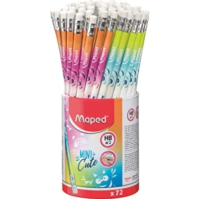 Image de Maped 72 Crayons Graphite Mini Cute Embout Gomme Forme Triangulaire Ergonomique Mine Grise Résistante Pot De À Papier 851874 Multicolore