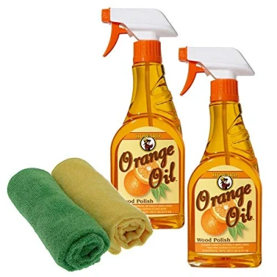 Image de Howard ORS016 Lot de 2 vaporisateurs vernis à l&#039;huile d&#039;orange pour meubles 473 ml + chiffons en microfibre