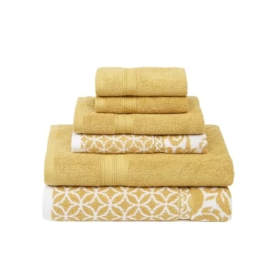 Image de Amrapur Modern Threads Lot de 6 Serviettes Jacquard réversibles en Fil Teint Bain, essuie Mains et débarbouillettes Super absorbantes à séchage Rapide 100% Coton peigné