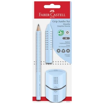 Image de FABER CASTELL 580084 Set de crayons bleu ciel 3 pièces, avec crayon Jumbo B, taille et gomme