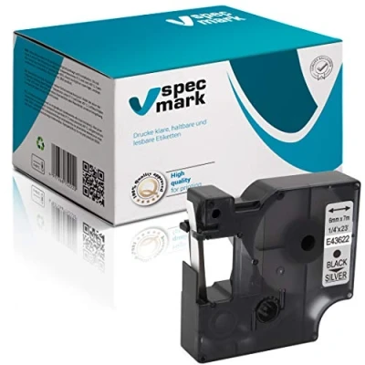 Image de specmark Compatible avec DYMO D1 43622 Ruban encreur 6 mm x 7 m Noir sur argent pour imprimantes LM Label Manager LP Point LW Writer DUO