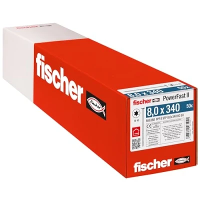 Image de Fischer Vis de charpente PowerFast FPF II STP 8,0x340 revêtement zingué, Filetage partiel, tête fraisée Plate avec Empreinte Torx/Boîte 50
