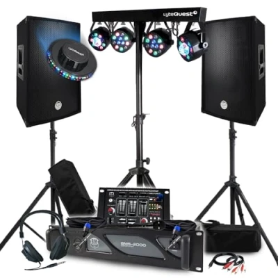 Image de Pack Sono 3200W Complet, Paire d&#039;Enceintes Passives 2x600W, Table de Mixage, Portique 4 Lumières Xperformer + OVNI à LED, Pieds