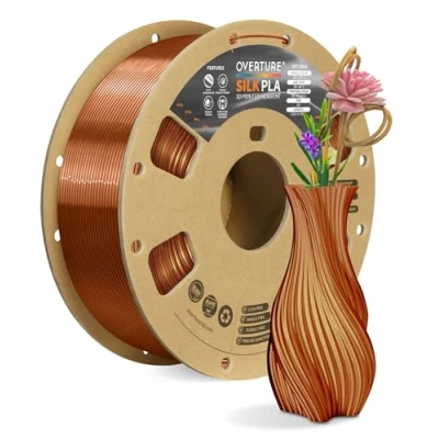 Image de OVERTURE Soie PLA Filament 1.75mm, Bobine de 1kg(2,2lbs), Précision dimensionnelle +/ 0,02 mm (Soie Cuivre)