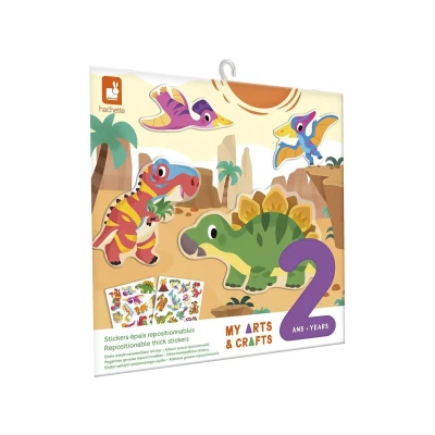 Image de Janod 30 Stickers Epais Repositionnables à l&#039;Infini Thème Dinosaures 2 Décors &amp; Planches de Nettyage l&#039;eau Kit Loisir Créatif Enfant Apprentissage Motricité Ans+
