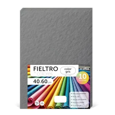 Image de m office Feutrine Loisir Créatif, de Couleurs, Douce et Flexible, Matériau pour Couture, Tissus Patchwork, Idéale Projets DIY, Artisanat ou Décoration, 40x60cm (Gris, 10 pcs)