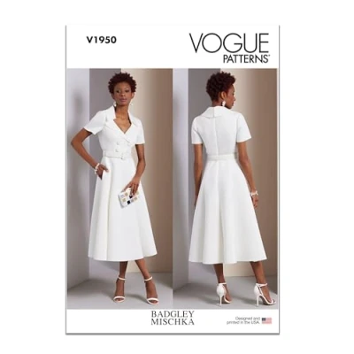 Image de Vogue Patterns Robe doublée pour Femme Badgley Mischka Patron de Couture V1950, Papier, Multicolore, Sizes 6 8 10 12 14