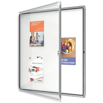 Image de Nobo Vitrine d&#039;Affichage Tableau Magnétique Extérieur Verrouillable, 12 x A4, Premium Plus, Blanc, 1902581, Argent/Blanc