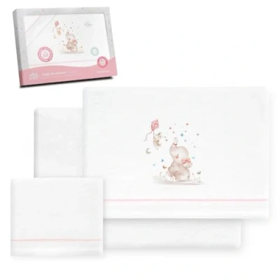 Image de Interbaby Underzy Parure de lit en Flanelle Chaude et Douce avec Drap Housse, Plat taie d&#039;oreiller Motif éléphant Blanc/Rose 60 x 120 cm