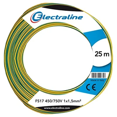 Image de Electraline 13102 Câble Unipolaire FS17, Section 1 x 1.5 mm², Jaune/Vert, 25 m