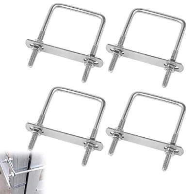 Image de Nizirioo Lot de 4 supports fixation en U pour coffre toit avec filetage, boulons M6 et profil acier inoxydable carré