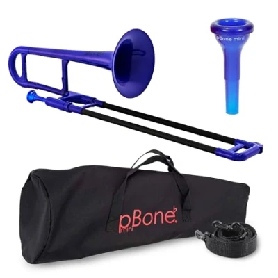 Image de PBONE 700639 Trombone MINI avec embouchure et housse, Bleu