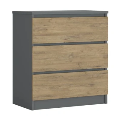 Image de 3E 3xE living.com Commode avec 3 tiroirs Anthracite/chêne Lancelot, L : 70 cm, H 79 cm P 39