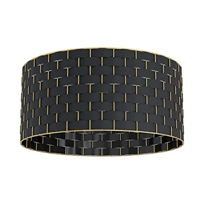 Image de Eglo Luminaire plafonnier Marasales, lustre élégant en métal laiton et tissu Noir, lampe de plafond pour salon chambre à coucher