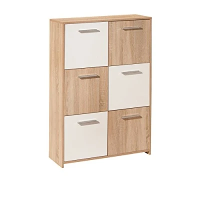 Image de Inter Link Commode Buffet 6 portes 2 coloris Mélaminé Imitation chêne Sonoma et blanc LxPxH : 77x30x115 cm Egadi