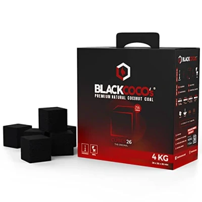 Image de BLACKCOCO&#039;s 4 KG Premium Shisha Coal Natural Charcoal Coconut and BBQ Briquettes de Charbon noix coco haute qualité pour narguilé et Barbecue bois en cube &amp;