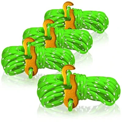 Image de com four® 4X haubans, Chaque 4m pour Le Camping, réfléchissant en Vert Corde de Tente avec Boucle Aluminium Tension Camping tendeur