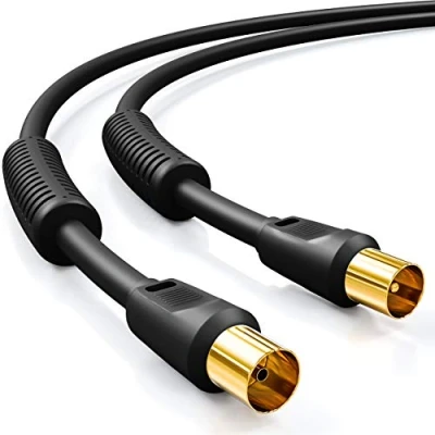 Image de deleyCON 2m Câble TV Coaxial Antenne HDTV Quad Bouclier 2x Filtres avec Noyau en Ferrite DVB T T2 Radio DAB Noir