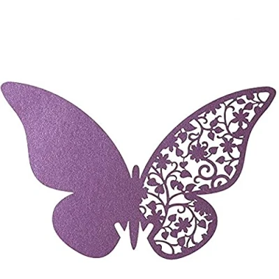 Image de DeWin 20Pcs Nom Place Cartes Creux Tasse Carte Papillons Forme pour Désherbage Partie Table en Verre de Vin(Violet)
