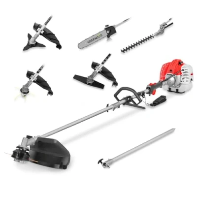 Image de Outil multifonction 65cc 4,9cv moteur essence 2 temps, 6 accessoires, guidon double poignée, harnais sécurité Greencut GM650X