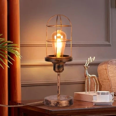 Image de TWSXTE Rétro lampe de table E27 Éclairage Industriel Vintage chevet avec Interrupteur métal Lecture (Sans ampoule)