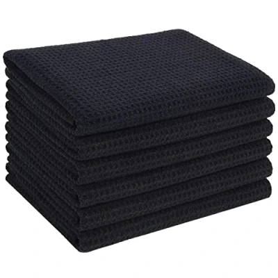 Image de VIVOTE Microfibre Torchon de Cuisine Tissage Gaufré Lavage Vaisselle Chiffon Super Absorbant Séchage Rapide Lot 6 40x56cm Noir
