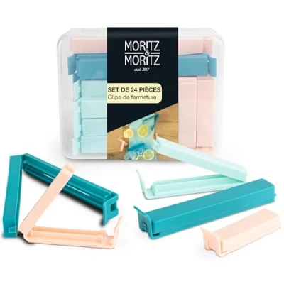 Image de Moritz &amp; 24 x Pince Sachet Alimentaire pour Sacs de congélation Fermeture la Conversation des Aliments dans Une Boîte Transparente 3 Couleurs (Coloré)