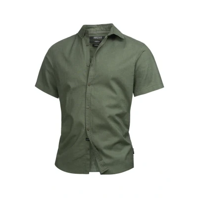 Image de Indicode Hommes INBravida Shirt Chemise en Lin à Manches Courtes avec col Button Down Beetle Solid S