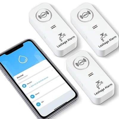 Image de Détecteurs de Fuite d&#039;eau WiFi (WiFi 2,4 G), capteur 90 DB et Alarme d&#039;application, sans Fil, pour tuyaux, Chambre à Coucher, Cuisine, Salle Bain, Cave(Lot 3)
