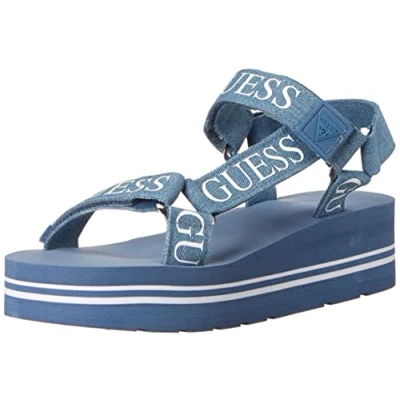 Image de Guess Femme Avin Sandale cale, Bleu + Denim Blanc, 37 EU