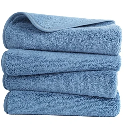 Image de Polyte 4 Serviettes de Bain en Microfibres pour Les Mains sèche Rapidement/ne Peluche Pas Bleu 40 x 76 cm