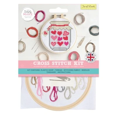 Image de Simply MAKE kit de point croix Pot cœurs Multicolore bricolage unique pour adultes couture et broderie travaux manuels Fils à broder inclus