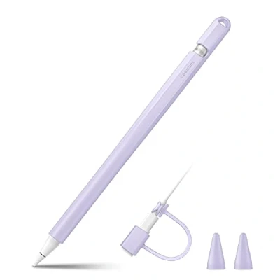 Image de FINTIE Étui en Silicone Compatible avec Pencil (1ère Génération), Etui de Protection Léger Housse pour Stylo Couvercle Points, Lilas