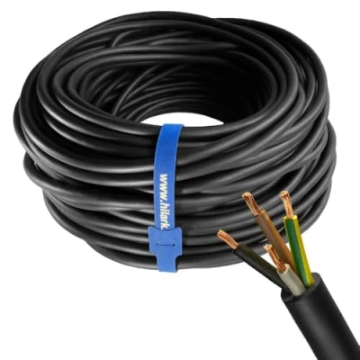 Image de Hilark Noir Câble en caoutchouc H07RN F 4x2,5 mm2 (4g2,5mm2) pour tuyau Utilisation extérieure (25 mètre, Noir)
