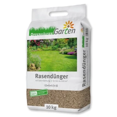 Image de OPPENHÄUSER engrais gazon printemps 10 kg pour jusqu’à 500m² Effet immédiat une pelouse dense, verte et robuste, repousse la mousse, longue durée