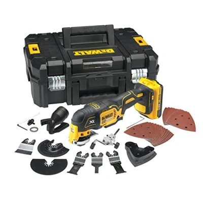 Image de DeWalt Multi Cutter Brushless XR 18V DCS355D2 QW sans Fil en Coffret avec 2 Batteries, Chargeur et 32 Accessoires Outil Idéal pour Découpe Ponçage 20000 orb/min Argenté