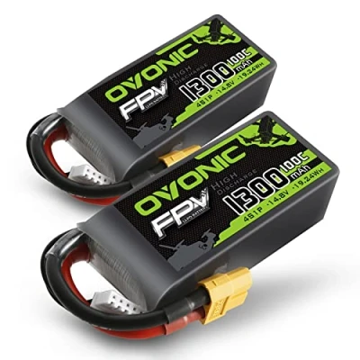 Image de OVONIC 4s Lipo Batterie 1300mAh 100C 14.8V FPV avec connecteur XT60 pour Racing RC Quadcopter Hélicoptère Avion Multi Moteur Hobby DIY (2 Pièces)