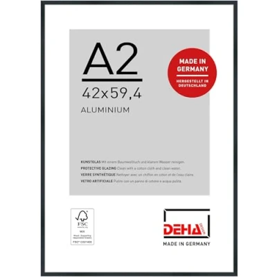Image de DEHA Design Cadre en Aluminium Tribeca, 42x59,4 cm (A2), Structure Noir Mat