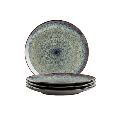 Image de MÄSER 935129 Série Teona Lot de 4 assiettes en céramique avec vernis réactif vert/marron