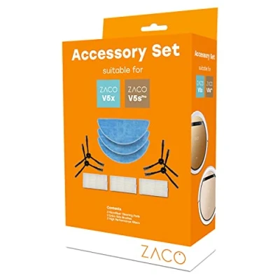 Image de ZACO 501922, Jeu d&#039;accessoires Original adapté aux Robots aspirateurs Fonction, Comprenant des Chiffons d&#039;essuyage, brosses latérales et Un Filtre, Set : V5spro, V5x