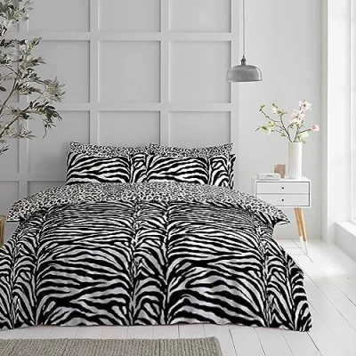 Image de GC GAVENO CAVAILIA Parure de lit réversible en Polycoton avec Housse Couette imprimée, Zèbre/Blanc/Noir, Simple Single (135 x 200cm)