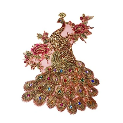 Image de Patch brodé avec sequins Doré Motif paon Dentelle multicolore
