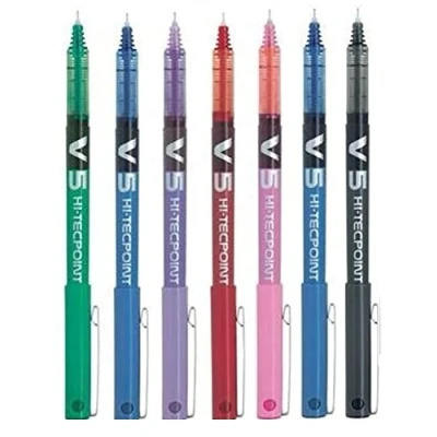 Image de Pilot BX V5 Lot de stylos roller haute technologie couleurs assorties à pointe extra fine 0,5 mm Largeur du trait 0,3 (7 : noir, rouge, bleu, vert, violet, rose, bleu ciel)