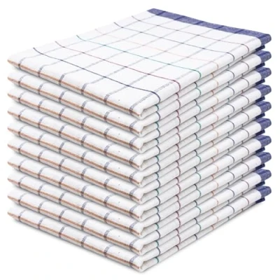 Image de ZOLLNER Set de 10 torchons, Coton, env. 50x70 cm, 170g/m², Bleu à Carreaux